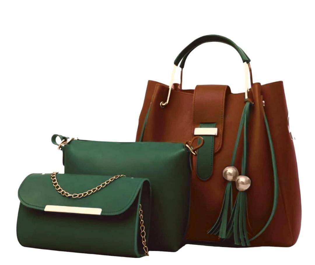 Stylish Women's Green Leather Hand Bag Set