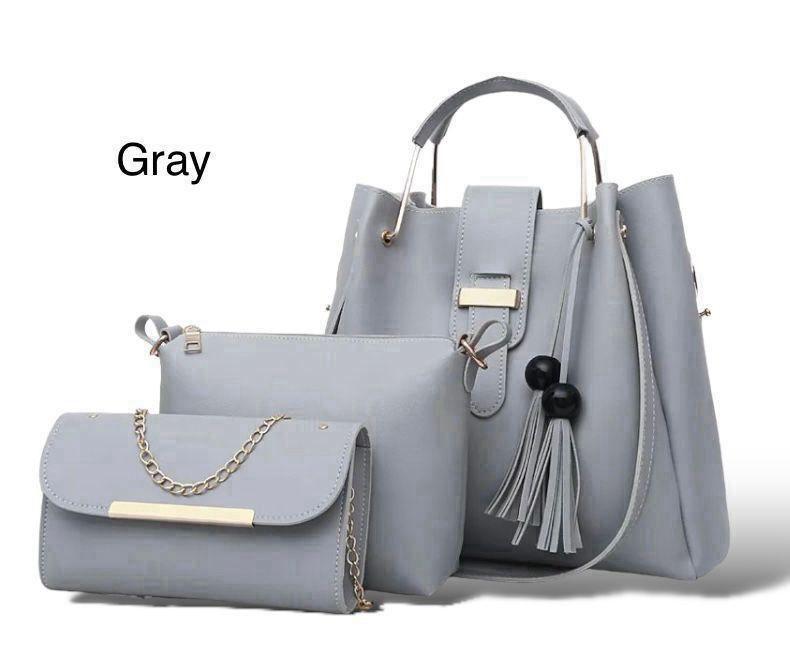 Women's PU Leather Plain Hand Bag Set