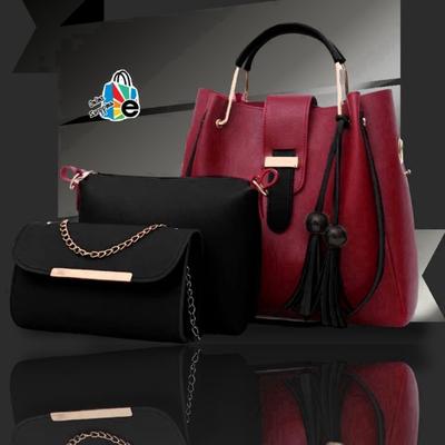 Stylish Girl's Rexine Hand Bag Set - 3 Pcs in Maroon