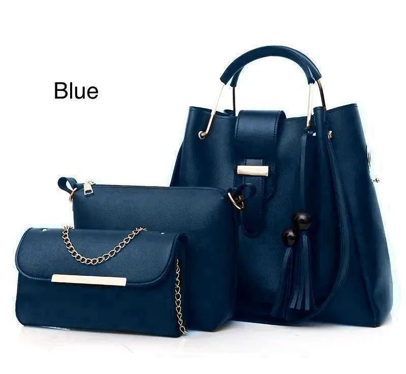 Women's PU Leather Plain Hand Bag Set