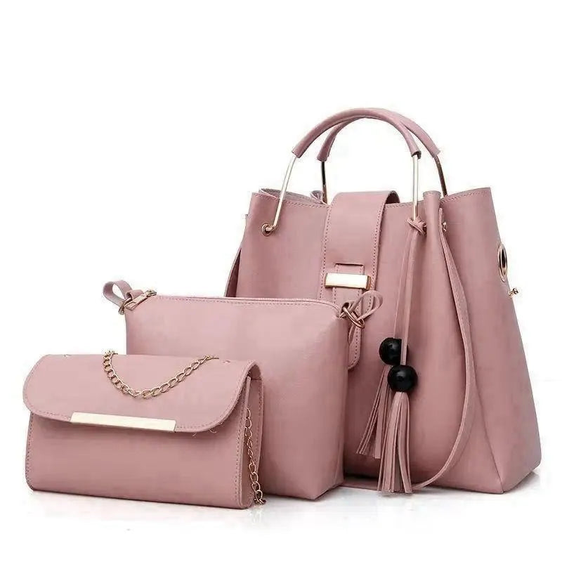 Women's PU Leather Plain Hand Bag Set