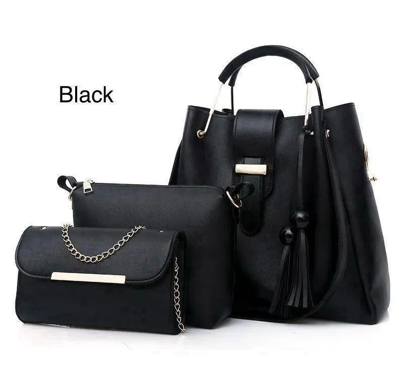 Women's PU Leather Plain Hand Bag Set