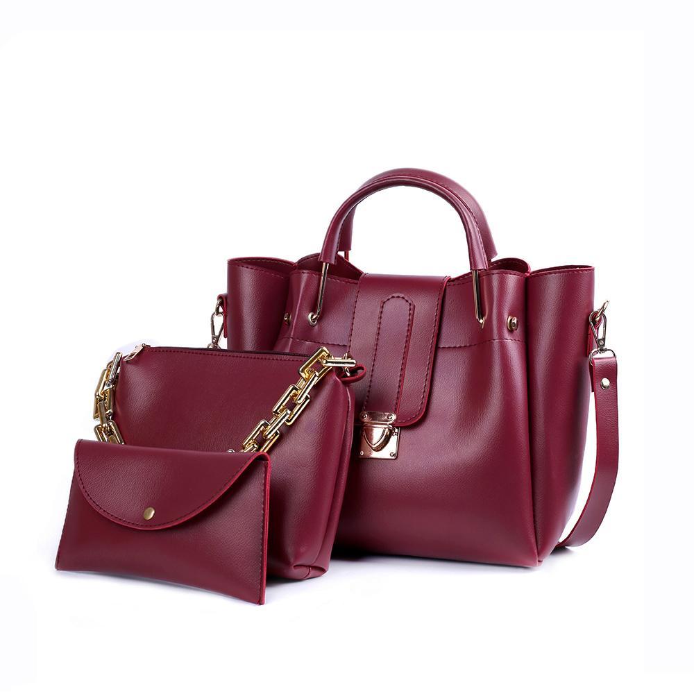 Girl's PU Leather Plain Hand Bag Set
